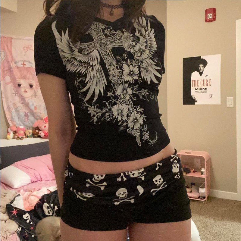 Women's Skull Biker Shorts – American Streetwear Athletic Shorts - RivkaWear