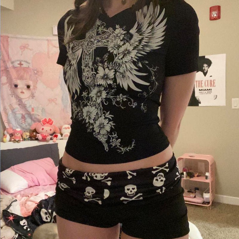 Women's Skull Biker Shorts – American Streetwear Athletic Shorts - RivkaWear